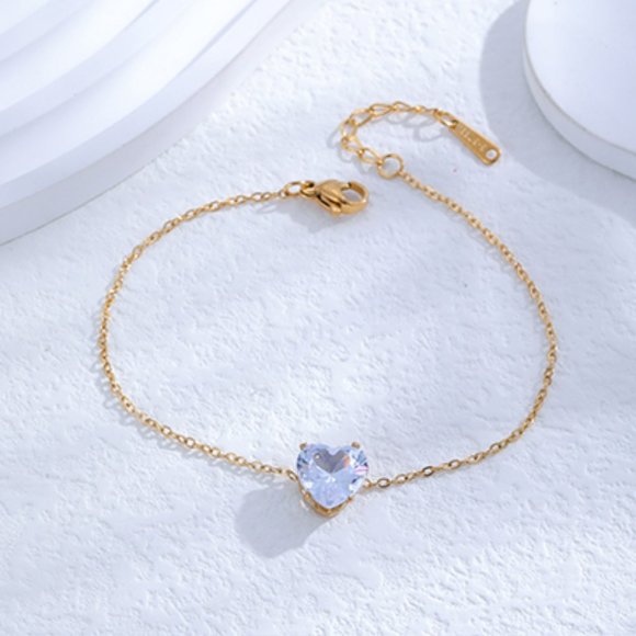 3/$35 24K Gold Plated Heart Pendant Chain Bracelet Zirconia Stainless Steel - Picture 1 of 5